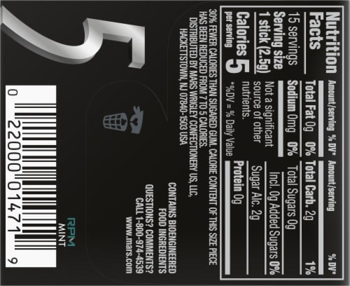 Wrigley's 5 RPM Mint Sugarfree Gum Perspective: back