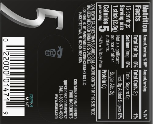 Wrigley's 5 RPM Mint Sugarfree Gum Perspective: back