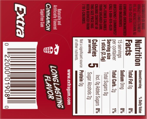 EXTRA Cinnamon Sugar Free Chewing Gum Pack Perspective: back