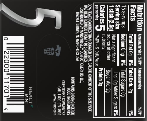 5® Sugar Free React 2.0 Mint Gum Perspective: back