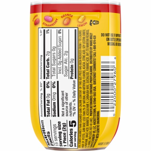 STARBURST Original Sugar Free Chewing Gum 15 Count Perspective: back