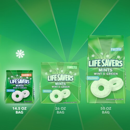 Life Savers Wint-O-Green Breath Mints Hard Candy Sharing Size Bag Perspective: back