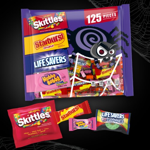 Skittles & Starburst & Life Savers & Hubba Bubba Chewing Gum Bulk Mixed Halloween Candy Perspective: back