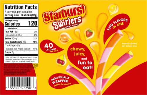 Starburst® Original Swirlers Chewy Candy Sticks Sharing Size Perspective: back