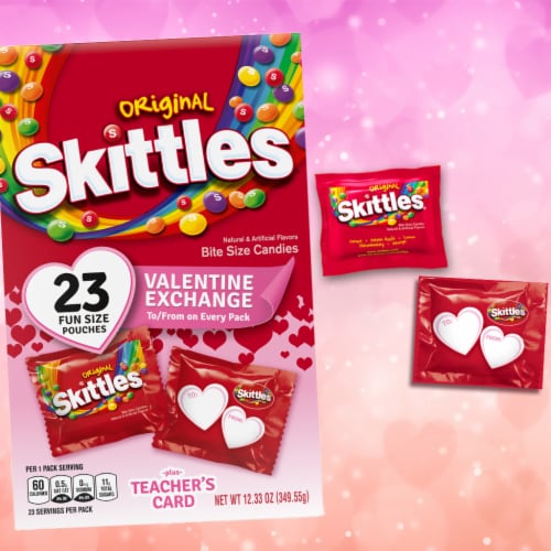 Skittles Original Valentine's Day Candy Exchange Fun Size Chewy Candy Box Perspective: back