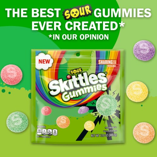 Skittles Sour Gummies Chewy Candy Assortment Sharing Size Bag Perspective: back