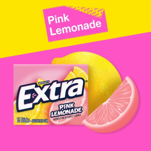 Extra Pink Lemonade Sugar Free Gum Fruity Flavor Chewing Gum Pack Perspective: back