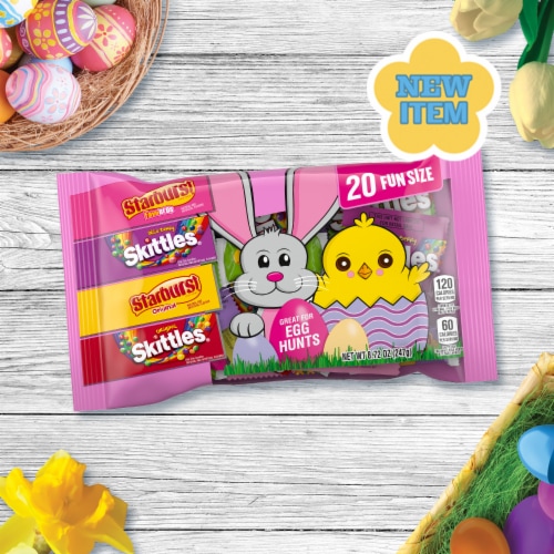 Skittles & Starburst Fun Size Chewy Candy Easter Basket Stuffers Variety Pack Bulk Bag Perspective: back