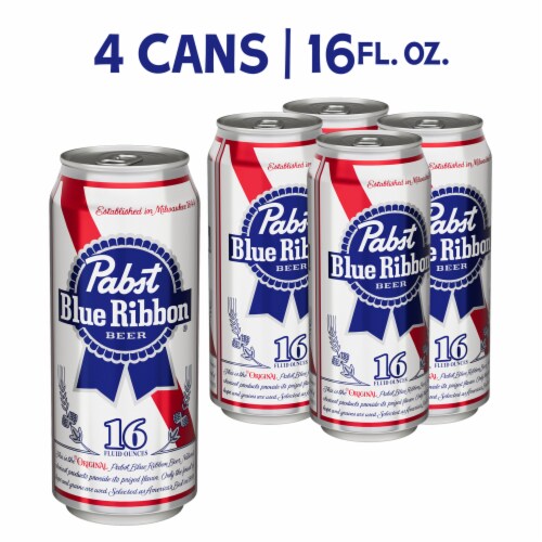 Pabst Blue Ribbon Beer, 4 Pack, 16 fl oz Aluminum Cans, 4.7% ABV, Domestic Lager Perspective: back