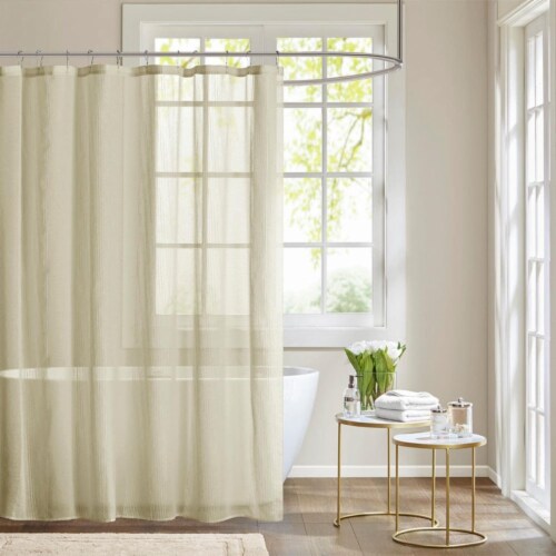 Madison Park Anna Polyester Clip Shower Curtain with Linen Finish MP70-7927 Perspective: back