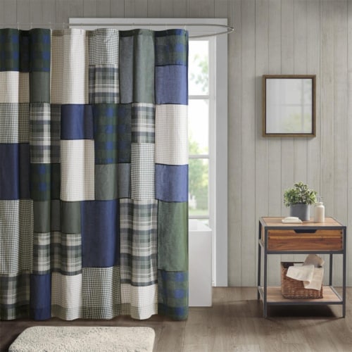 Woolrich Cotton Shower Curtain with Green Finish WR70-3902 Perspective: back