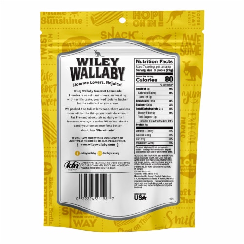 Wiley Wallaby® Soft & Chewy Lemonade Licorice Candy Perspective: back
