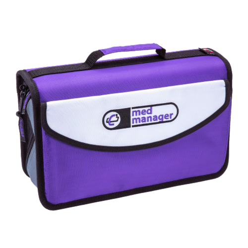 Med Manager Mini Medicine Organizer and Pill Case, Holds (10) Pill Bottles, Purple Perspective: back