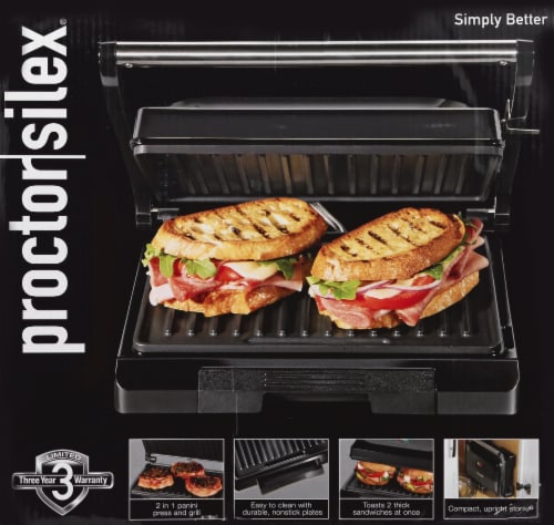 Proctor Silex® Panini + Compact Grill - Black Perspective: back