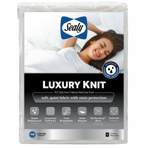 Sealy® Luxury Knit Fitted Mattress Protector - White Perspective: back