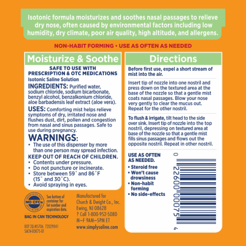 Arm & Hammer™ Simply Saline™ Moisturize & Soothe Nasal Mist Perspective: back
