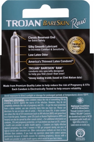 Trojan BareSkin Raw Lubricated Latex Condoms Perspective: back