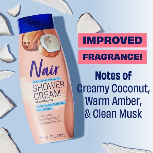 Nair Hair Remover Shower Cream Sensitive Formula with Coconut Oil and Vitamin E Perspective: back