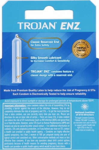 Trojan® ENZ™ Classic Reservoir End Lubricated Latex Condoms Perspective: back