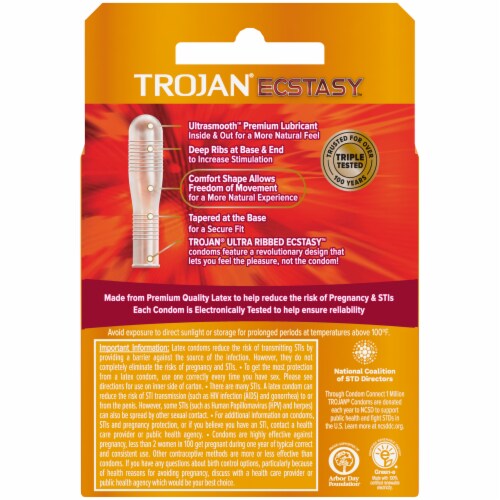 Trojan Ecstasy Ultra Ribbed Lubricated Latex Condoms Perspective: back