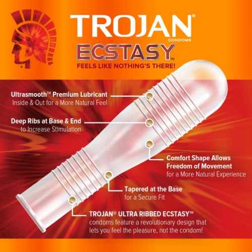 Trojan Ecstasy Ultra Ribbed Lubricated Latex Condoms Perspective: back
