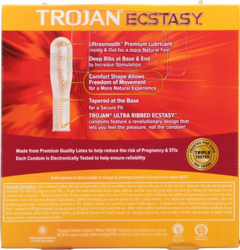 Trojan® Ecstasy Ultra Ribbed Lubricated Latex Condoms Value Pack Perspective: back