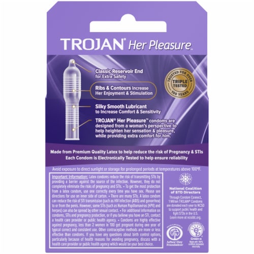 Trojan Her Pleasure Enhanced Stimulation Lubricated Latex Condoms 3 Count Perspective: back