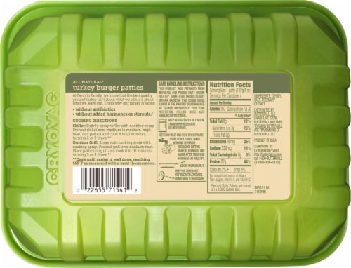 Butterball Farm to Family All Natural Turkey Burger Patties 93% Lean Perspective: back