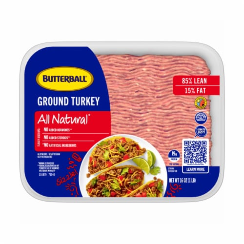 Butterball All Natural Fresh Ground Turkey, 85%/15%, 16oz, 1 Tray Perspective: back