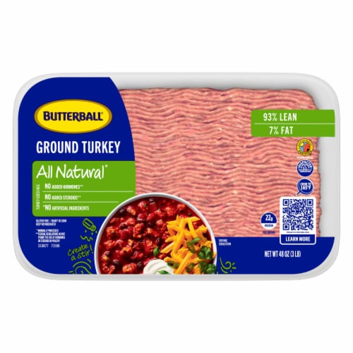 Butterball All Natural Fresh Ground Turkey, 93%/7% Perspective: back