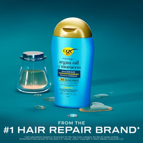 OGX Renewing + Argan Oil of Morocco Repairing Shampoo, TSA-Compliant Travel Size Perspective: back