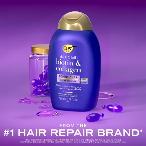 OGX Thick & Full + Biotin & Collagen Volumizing Conditioner Nutrient-Infused with Vitamin B7 Biotin Perspective: back
