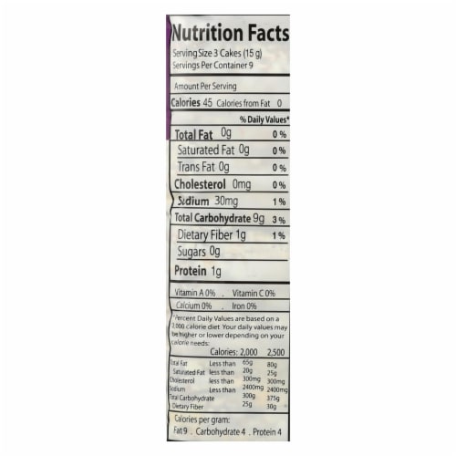 Suzie's Multigrain Thin Puffed Cake Snack Crackers Perspective: back