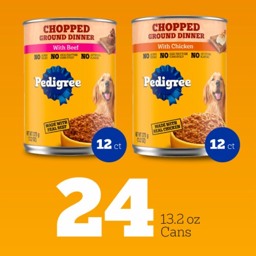 Pedigree Chopped Ground Dinner Adult Canned Soft Wet Dog Food Chicken and Beef Variety Pack Perspective: back