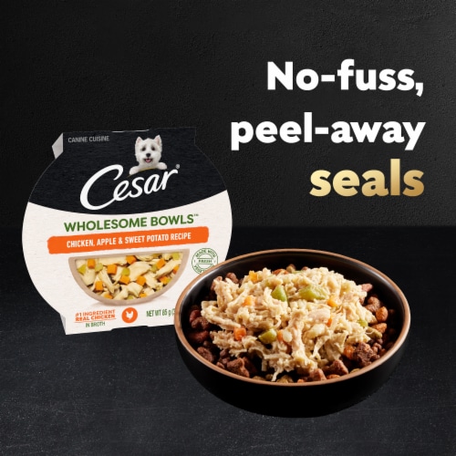 CESAR Wholesome Bowls™ Beef Chicken Green Bean & Chicken Apple Sweet Potato Adult Wet Dog Food Perspective: back