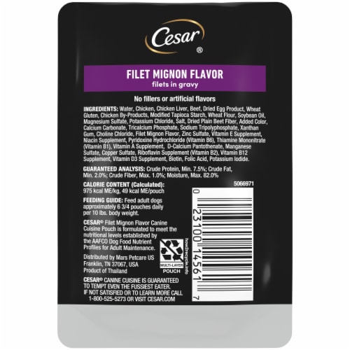 Cesar Filets in Gravy Wet Dog Food Mini-Pouch Filet Mignon Perspective: back