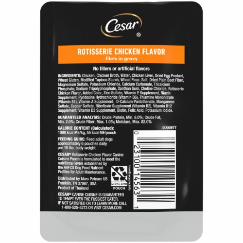 Cesar Filets in Gravy Wet Dog Food Mini-Pouch Rotisserie Chicken Perspective: back