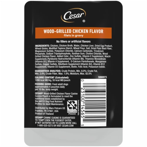 Cesar Filets in Gravy Wet Dog Food Mini-Pouch Wood-Grilled Chicken Perspective: back