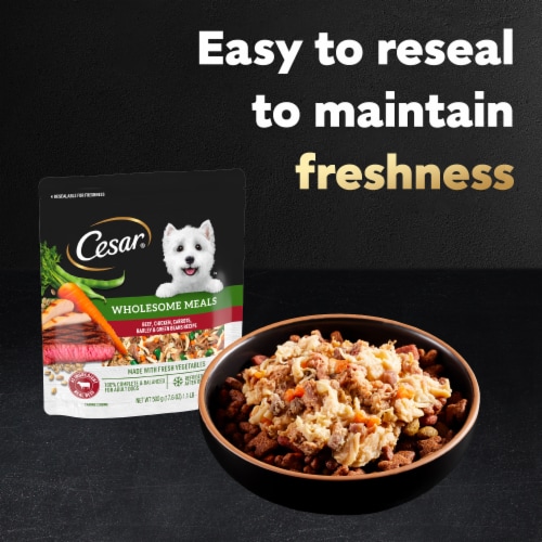 Cesar Wholesome Meals Adult Wet Dog Food Beef, Chicken, Carrots, Barley & Green Beans Recipe Perspective: back