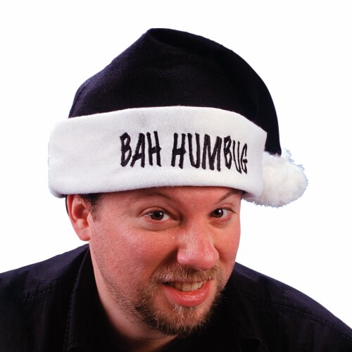 Fun World Black and White 'Bah Humbug' Unisex Adult Christmas Santa Hat Costume Accessory - Perspective: back