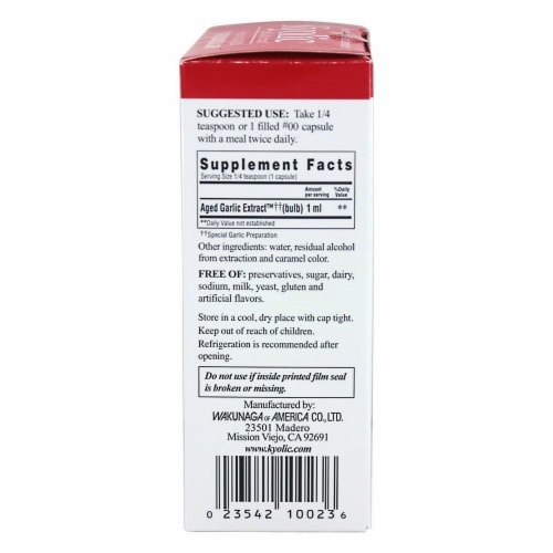 Kyolic Odorless Organic Liquid Garlic Supplement Vascular Dietary Supplement Perspective: back