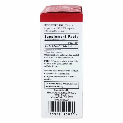 Kyolic Odorless Organic Liquid Garlic Supplement Vascular Dietary Supplement Perspective: back