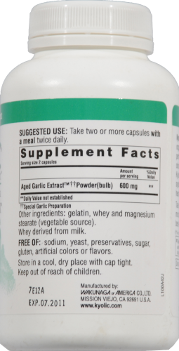 Kyolic Cardiovascular Formula Organic Garlic Supplement Capsules Perspective: back