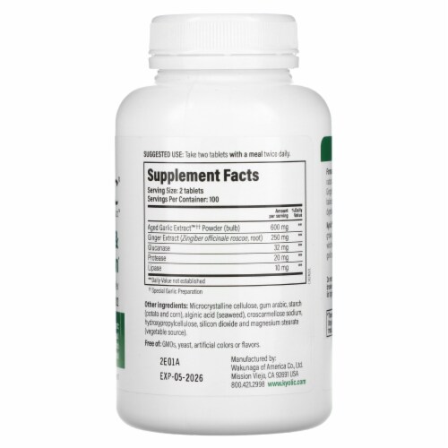 Kyolic Aged Garlic Extract Cleanse & Digestion Formula 102 - 200 Veggie Tablets Perspective: back