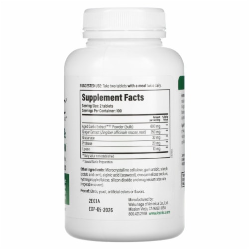 Kyolic Aged Garlic Extract Cleanse & Digestion Formula 102 - 200 Veggie Tablets Perspective: back