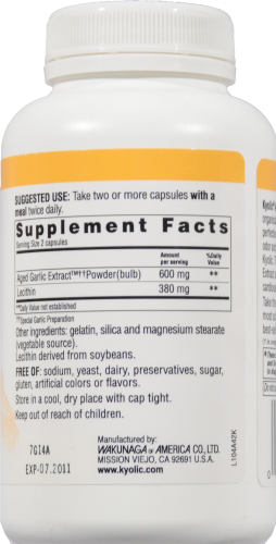 Kyolic Lecithin Cholesterol Capsules Perspective: back