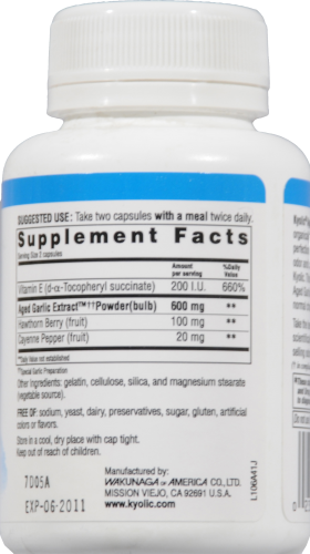 Kyolic Aged Garlic Extract Circulation Formula 106 Capsules Perspective: back