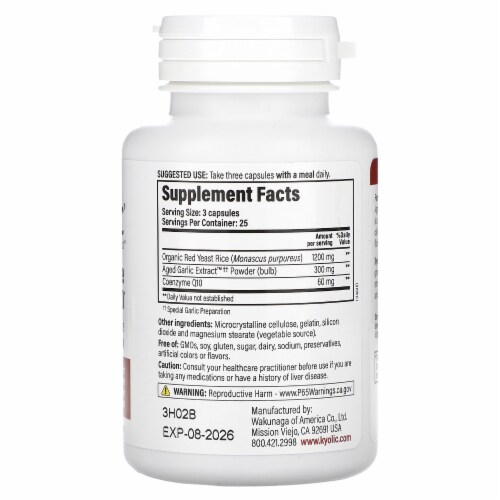Kyolic Aged Garlic Extract Red Yeast Rice Plus CoQ10 - 75 Capsules Perspective: back