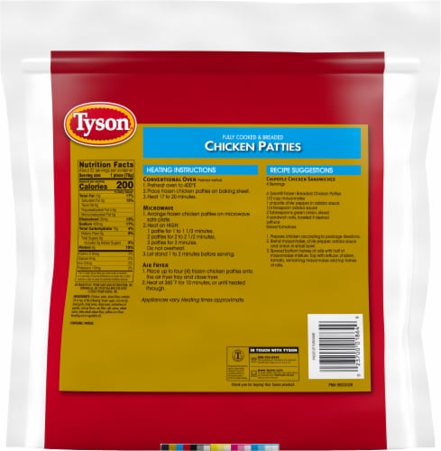 Tyson® Fully Cooked & Breaded Frozen Chicken Patties Family Pack Perspective: back