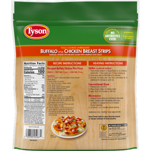 Tyson® Frozen Fully Cooked Unbreaded Buffalo Style Chicken Breast Strips Perspective: back